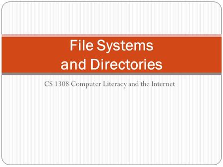 CS 1308 Computer Literacy and the Internet File Systems and Directories.