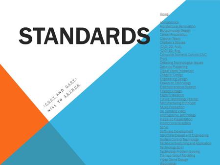 STANDARDS :CODY AND GARY:CODYGARY NILL TO ARTHURARTHUR Home Animatronics Architectural Renovation Biotechnology Design Career Preparation Chapter Team.