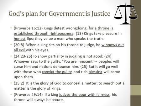 God’s plan for Government is Justice