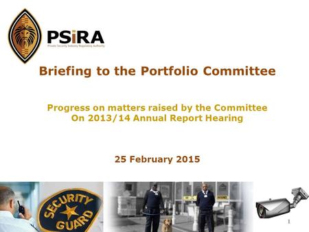 Briefing to the Portfolio Committee