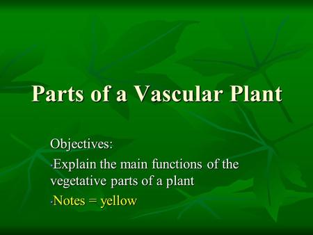 Parts of a Vascular Plant