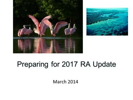 Preparing for 2017 RA Update March 2014. 2017 Tampa Bay Reasonable Assurance Update Annual assessment of water quality and attainment status of chl-a.