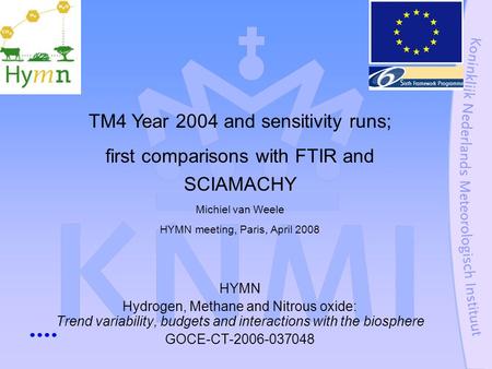 HYMN Hydrogen, Methane and Nitrous oxide: Trend variability, budgets and interactions with the biosphere GOCE-CT-2006-037048 TM4 Year 2004 and sensitivity.