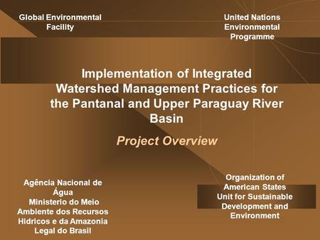 Implementation of Integrated Watershed Management Practices for the Pantanal and Upper Paraguay River Basin Project Overview Organization of American States.