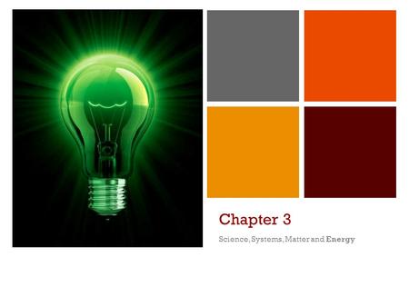 + Chapter 3 Science, Systems, Matter and Energy. + What is Energy? The capacity to do work and transfer heat Kinetic Energy Matter has because of its.