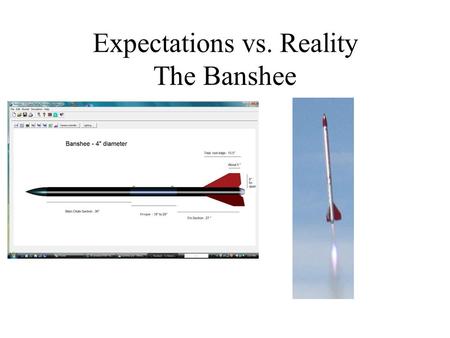 Expectations vs. Reality The Banshee. Flight Data Motor – J800T, 1280ns Total Impulse, 1.9 sec burn time Apogee – 2754 12.95 seconds Main – 697.