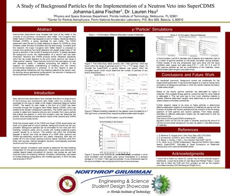 A Study of Background Particles for the Implementation of a Neutron Veto into SuperCDMS Johanna-Laina Fischer 1, Dr. Lauren Hsu 2 1 Physics and Space Sciences.