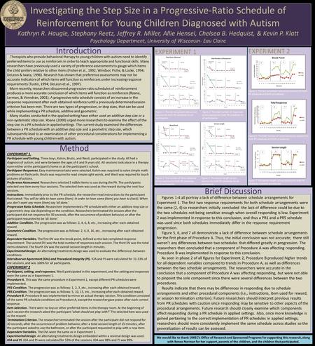 Investigating the Step Size in a Progressive-Ratio Schedule of Reinforcement for Young Children Diagnosed with Autism Kathryn R. Haugle, Stephany Reetz,