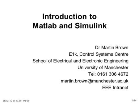 Introduction to Matlab and Simulink