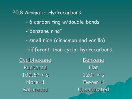 CyclohexanePuckered 109.5 o 