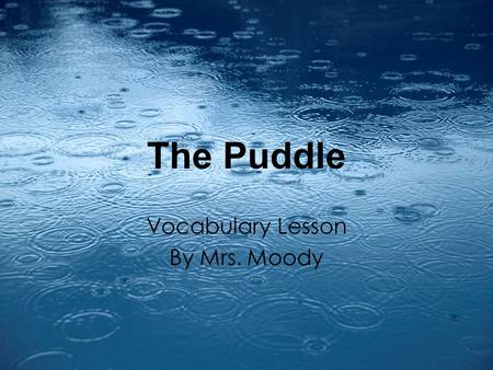 The Puddle Vocabulary Lesson By Mrs. Moody. ELA 1R5 The student acquires and uses grade-level words to communicate effectively. The student a. Reads and.