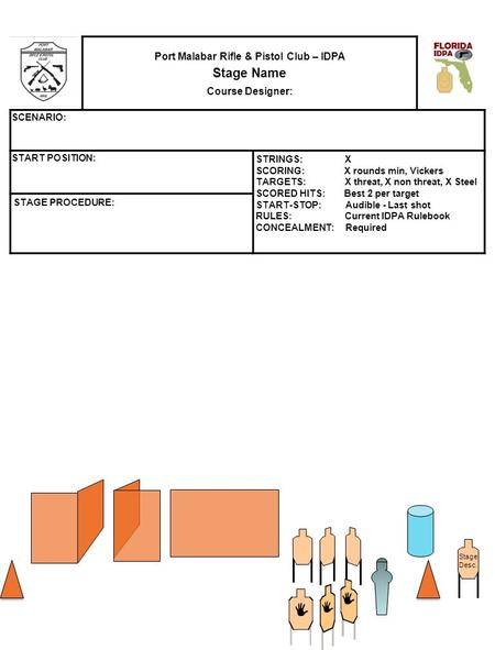 Port Malabar Rifle & Pistol Club – IDPA Stage Name Course Designer: SCENARIO: START POSITION: STRINGS: X SCORING: X rounds min, Vickers TARGETS: X threat,