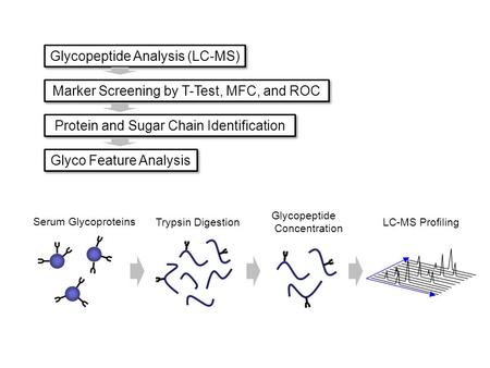 Glycopeptide Analysis (LC-MS) Marker Screening by T-Test, MFC, and ROC Protein and Sugar Chain Identification Glyco Feature Analysis Serum Glycoproteins.