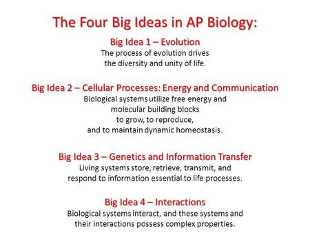 The Four Big Ideas in AP Biology: