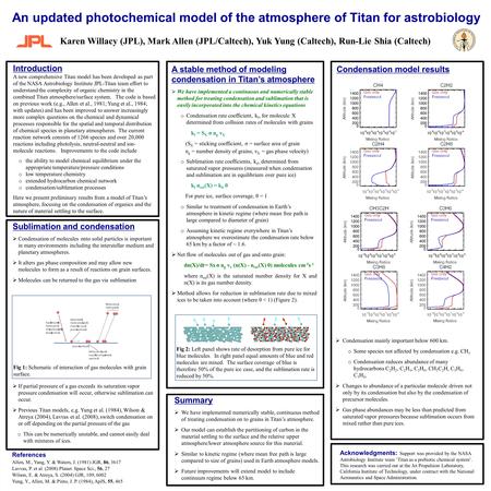 Summary  We have implemented numerically stable, continuous method of treating condensation on to grains in Titan’s atmosphere.  Our model can establish.