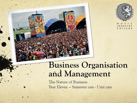 Business Organisation and Management The Nature of Business Year Eleven – Semester one - Unit one.