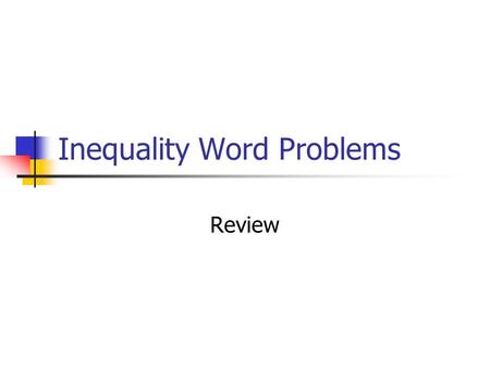 Inequality Word Problems Review. Sean earns $6.70 per hour working after school. He needs at least $155 (≥ 155) for a stereo system. Write an inequality.