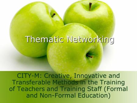 Thematic Networking CITY-M: Creative, Innovative and Transferable Methods in the Training of Teachers and Training Staff (Formal and Non-Formal Education)