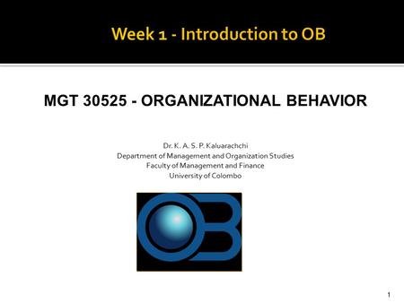 Week 1 - Introduction to OB