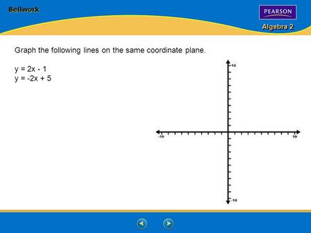 Graph the following lines on the same coordinate plane. y = 2x - 1