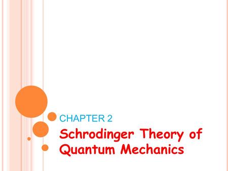 CHAPTER 2 Schrodinger Theory of Quantum Mechanics.