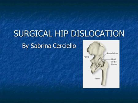 SURGICAL HIP DISLOCATION By Sabrina Cerciello. SURGICAL HIP DISLOCATION is a demanding surgical procedure that permits unlimited access to the entire.