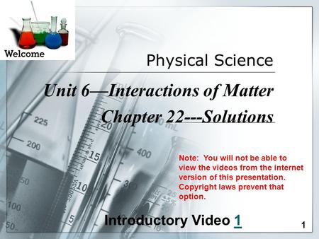 Unit 6—Interactions of Matter Chapter 22---Solutions