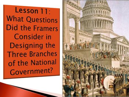  Political philosophers claim that governments must do three things: make, execute, and judge laws.  The Constitution assigns these functions to three.