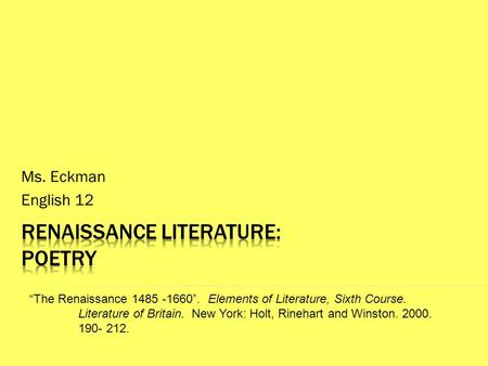 Renaissance Literature: Poetry