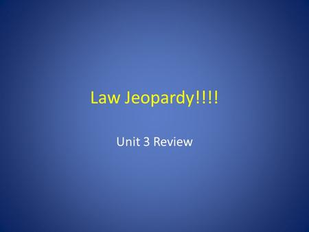 Law Jeopardy!!!! Unit 3 Review. Chapter 11Chapter 12Chapter 13Chapter 15Chapter 16 100 200 300 400 500 Right Side of Room CenterLeft Side of Room Final.