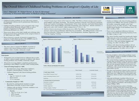 The Overall Effect of Childhood Feeding Problems on Caregiver’s Quality of Life Amy J. Majewski 1, W. Hobart Davies 1, & Alan H. Silverman 2 University.