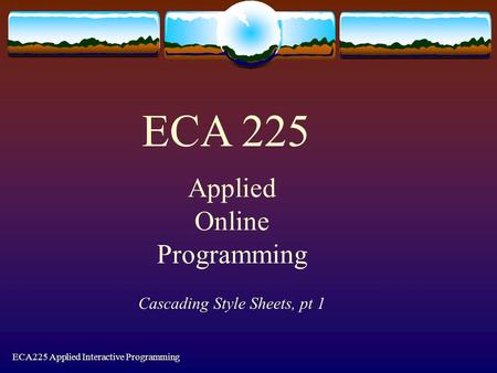 ECA225 Applied Interactive Programming Cascading Style Sheets, pt 1 ECA 225 Applied Online Programming.