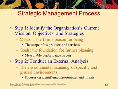 Chapter 7, Stephen P. Robbins, Mary Coulter, and Nancy Langton, Management, Ninth Canadian Edition Copyright © 2009 Pearson Education Canada 7-6 Strategic.