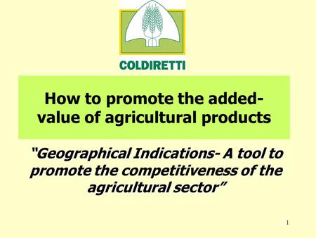 1 How to promote the added- value of agricultural products “Geographical Indications- A tool to promote the of the agricultural sector” “Geographical Indications-