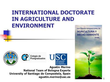 INTERNATIONAL DOCTORATE IN AGRICULTURE AND ENVIRONMENT 1 Agustin Merino National Team of Bologna Experts University of Santiago de Compostela, Spain