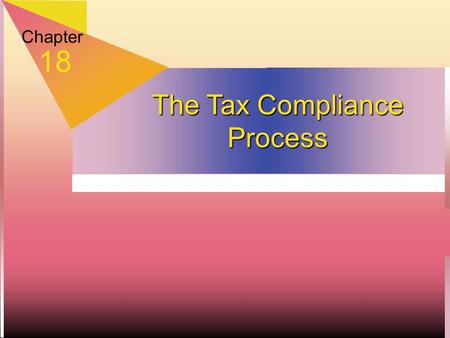 Chapter 18 The Tax Compliance Process. Filing and Payment Requirements  Due dates  Individual: 4/15, extend to 10/15  Corporate: 15th day of 3rd month,