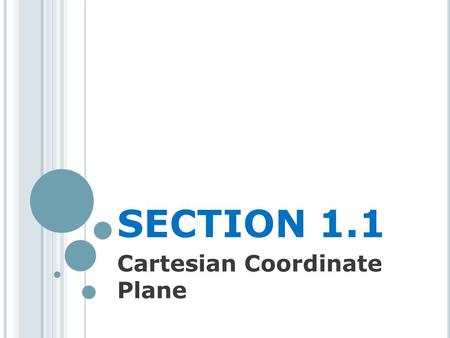 SECTION 1.1 Cartesian Coordinate Plane. C ARTESIAN C OORDINATE P LANE Two real number lines crossing at a right angle at 0 The horizontal number line.