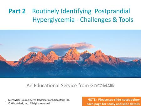 1 Part 2 Routinely Identifying Postprandial Hyperglycemia - Challenges & Tools An Educational Service from G LYCO M ARK G LYCO M ARK is a registered trademark.