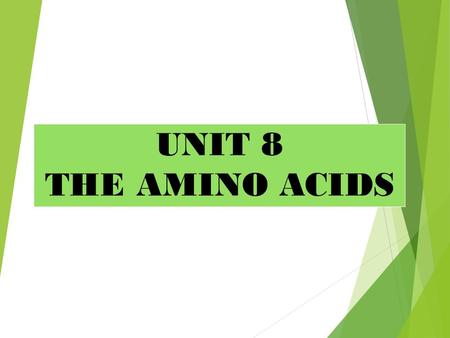 UNIT 8 THE AMINO ACIDS. LEARNING OBJECTIVES  State the composition and describe the structure of amino acids.  Classify amino acids.  List essential,