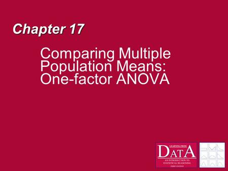 Chapter 17 Comparing Multiple Population Means: One-factor ANOVA.