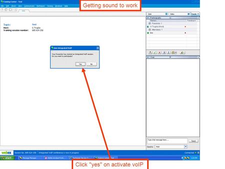 Click yes on activate voIP Getting sound to work.