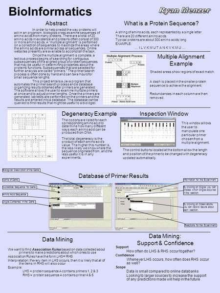 BioInformatics Database of Primer Results In order to help predict the way proteins will act in an organism, biologists cross-examine sequences of amino.