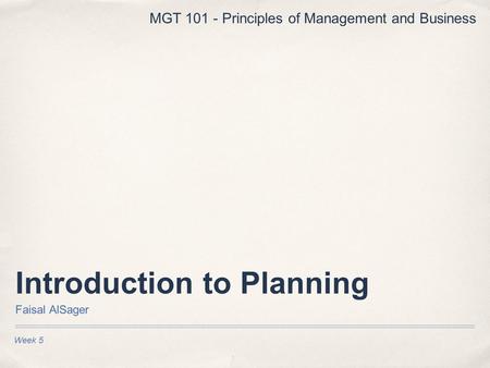 Introduction to Planning