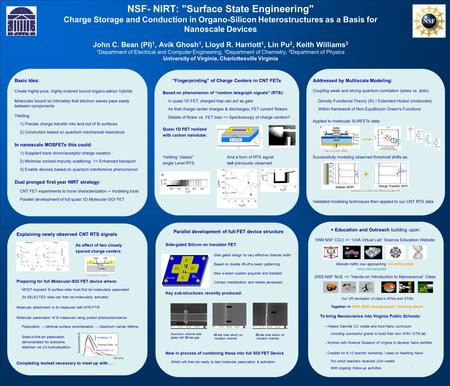 NSF- NIRT: Surface State Engineering Charge Storage and Conduction in Organo-Silicon Heterostructures as a Basis for Nanoscale Devices John C. Bean (PI)