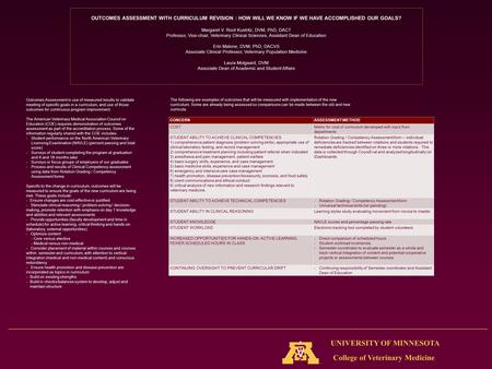 College of Veterinary Medicine UNIVERSITY OF MINNESOTA OUTCOMES ASSESSMENT WITH CURRICULUM REVISION : HOW WILL WE KNOW IF WE HAVE ACCOMPLISHED OUR GOALS?