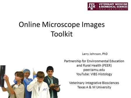 Online Microscope Images Toolkit Partnership for Environmental Education and Rural Health (PEER) peer.tamu.edu YouTube: VIBS Histology Veterinary Integrative.