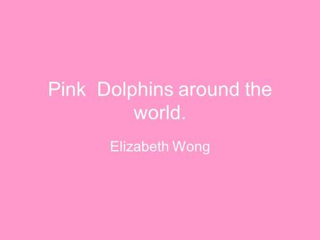 Pink Dolphins around the world. Elizabeth Wong.