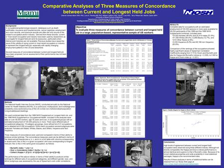 Comparative Analyses of Three Measures of Concordance between Current and Longest Held Jobs Orlando Gómez-Marín MSc PhD, Lora E. Fleming MD PhD, William.