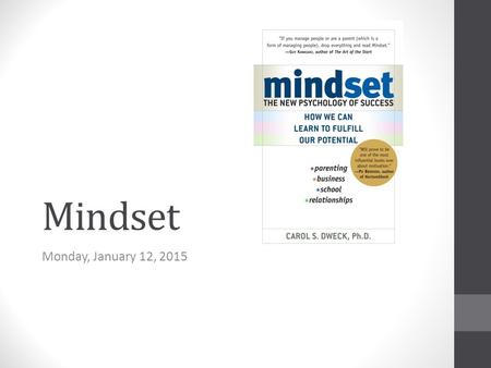 Mindset Monday, January 12, 2015. Agenda Objectives Anticipatory Set Data and Discussion Closure Homework.