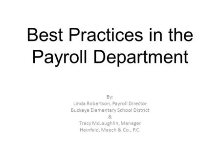 Best Practices in the Payroll Department